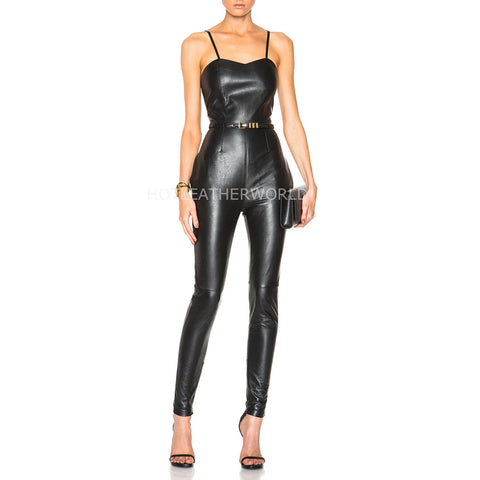 Skinny Style Women Hot Leather Jumpsuit -  HOTLEATHERWORLD