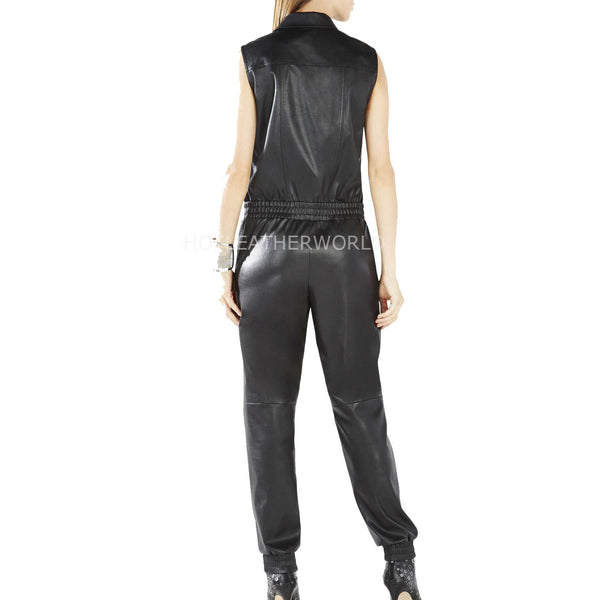 Sleeveless Women Leather Designer Jumpsuit -  HOTLEATHERWORLD