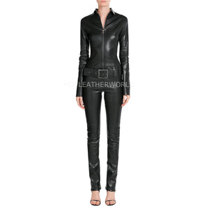 Elegant Style Women Leather Jumpsuit -  HOTLEATHERWORLD