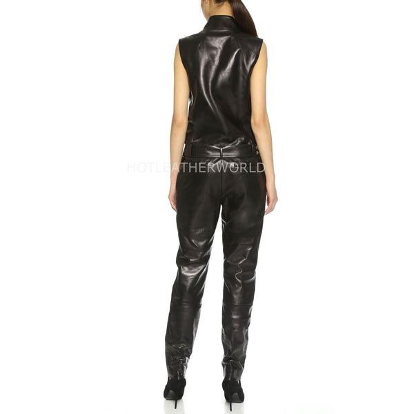 Rider Style Women Leather Jumpsuit -  HOTLEATHERWORLD