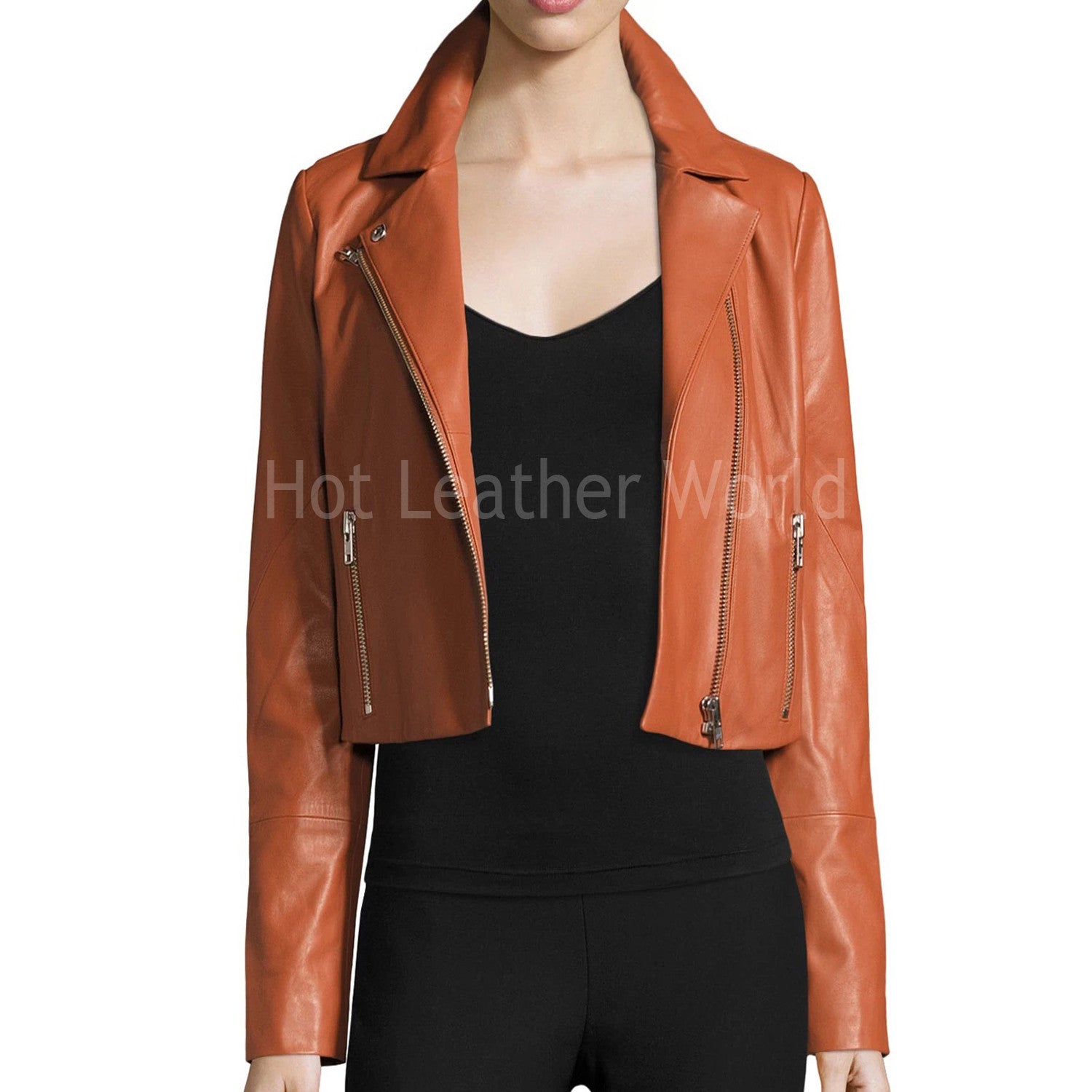 Cropped  Leather Jacket For Women -  HOTLEATHERWORLD