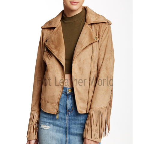 Suede Leather Fringe Jacket -  HOTLEATHERWORLD