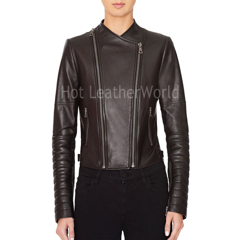 Embroidered Leather Biker Jacket -  HOTLEATHERWORLD