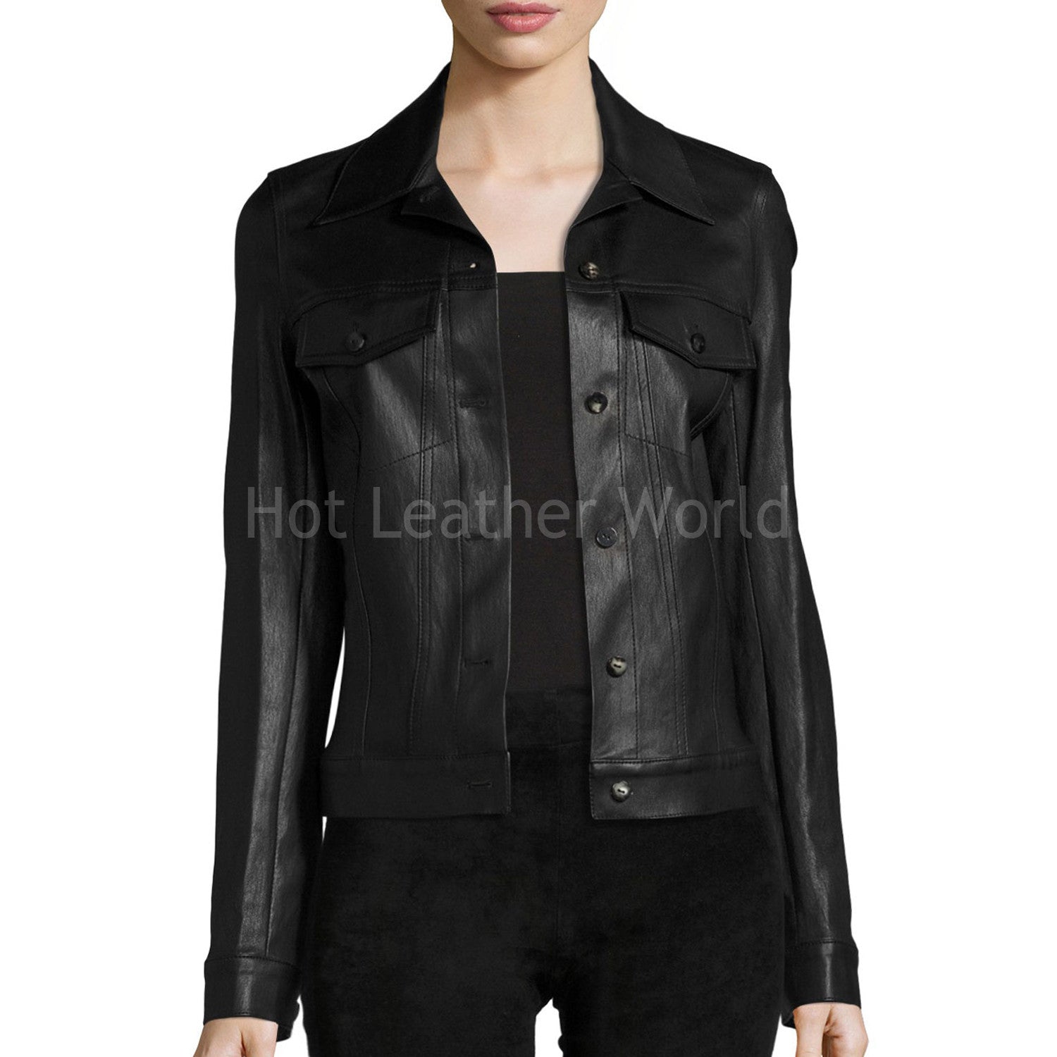 Black Lambskin Leather Jacket -  HOTLEATHERWORLD