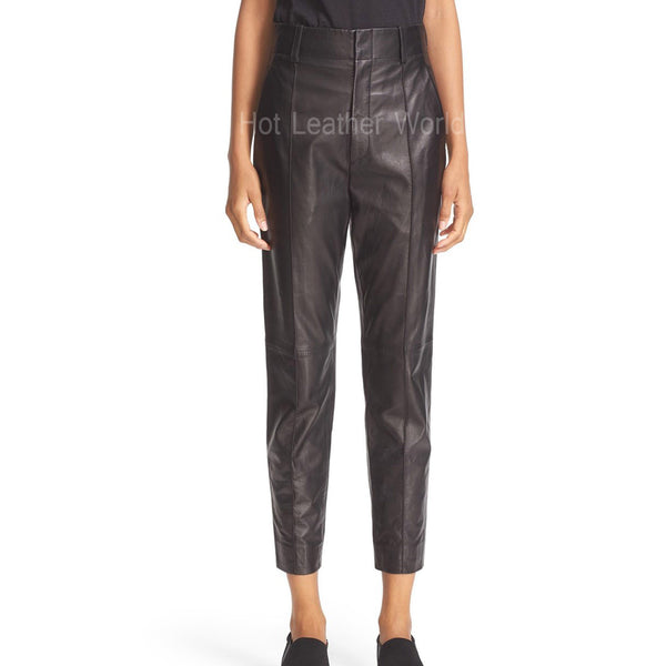 Leather Ankle Pants For Women -  HOTLEATHERWORLD