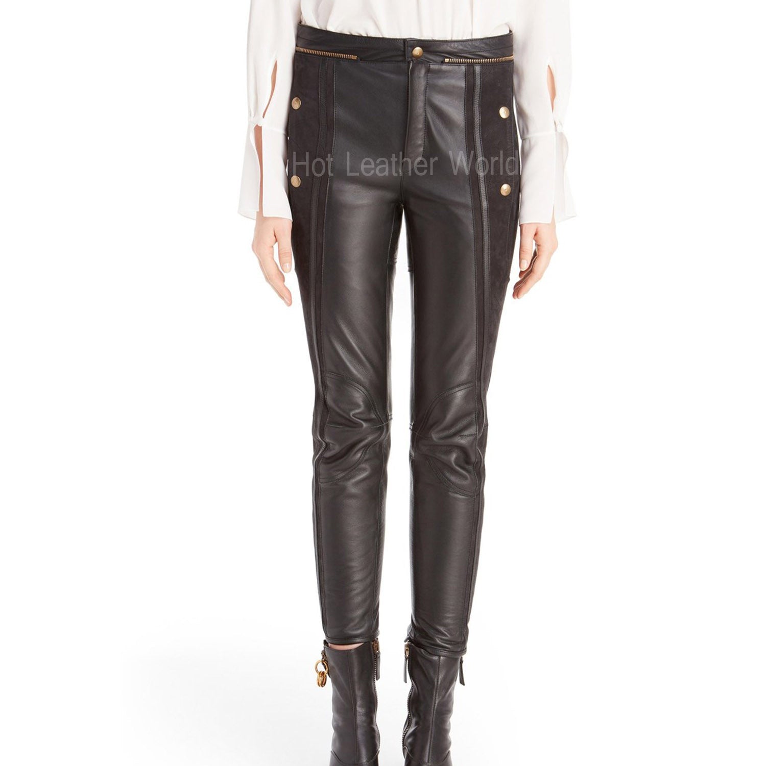 Suede And Lamb Leather Biker Pants -  HOTLEATHERWORLD
