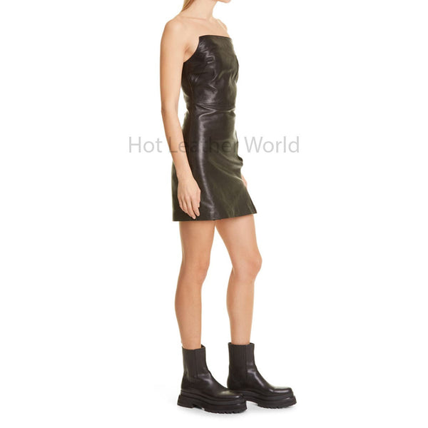 Minimal Black Strapless Women Mini Leather Dress -  HOTLEATHERWORLD