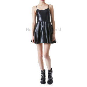 Elegant Black Sleeveless Women Skater Mini Faux Leather Dress -  HOTLEATHERWORLD