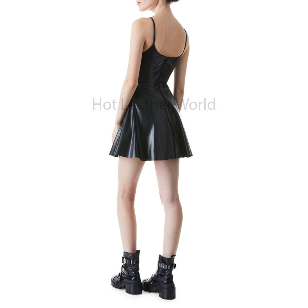 Elegant Black Sleeveless Women Skater Mini Faux Leather Dress XS / White Elegant Black Sleeveless Women Skater Mini Faux Leather Dress XS / White