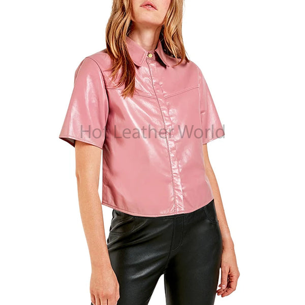 Dusty Pink Short Sleeves Boxy Fit Women Hot Leather Top -  HOTLEATHERWORLD