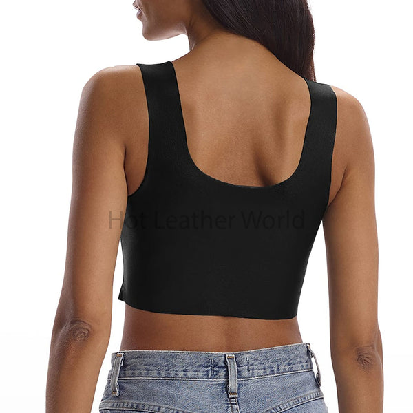 Solid Black Pull Over Style Women Hot Leather Crop Top -  HOTLEATHERWORLD