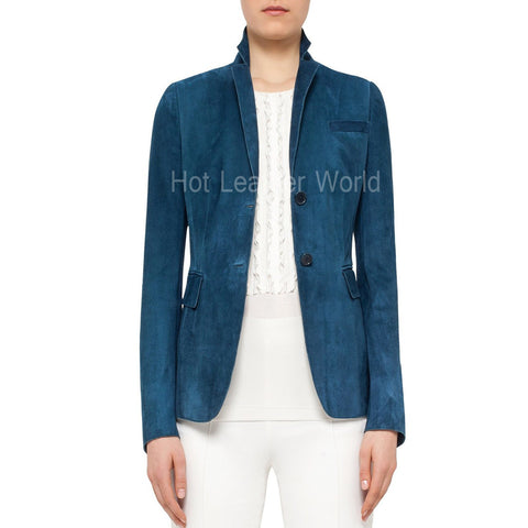 Two Button Suede Blazer For Women -  HOTLEATHERWORLD