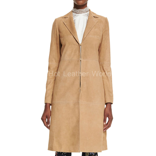 Suede Mid-Length Coat For Women -  HOTLEATHERWORLD