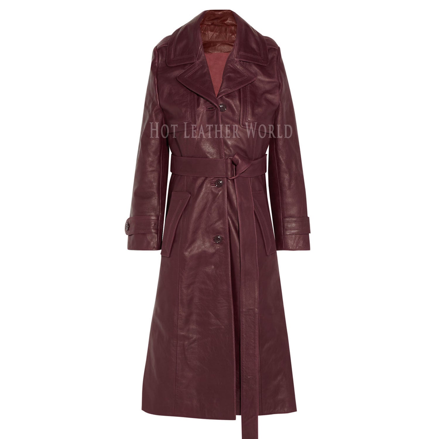 Women Leather Trench Coat -  HOTLEATHERWORLD