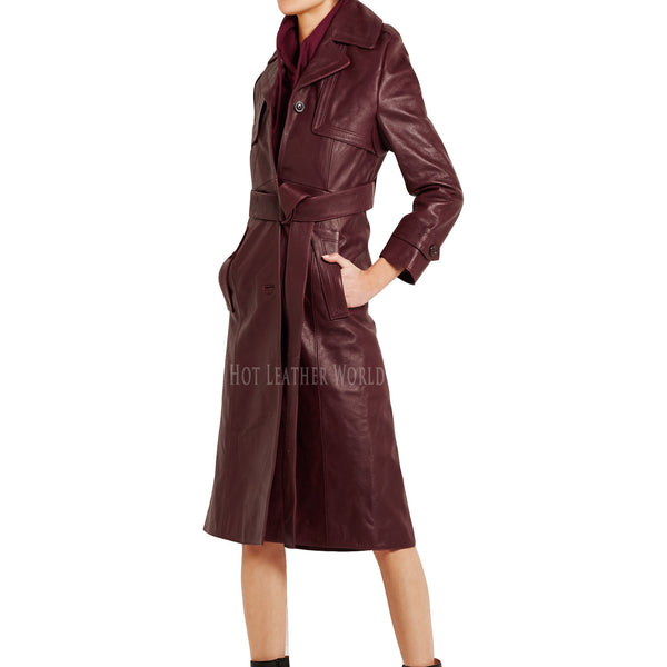 Women Leather Trench Coat -  HOTLEATHERWORLD