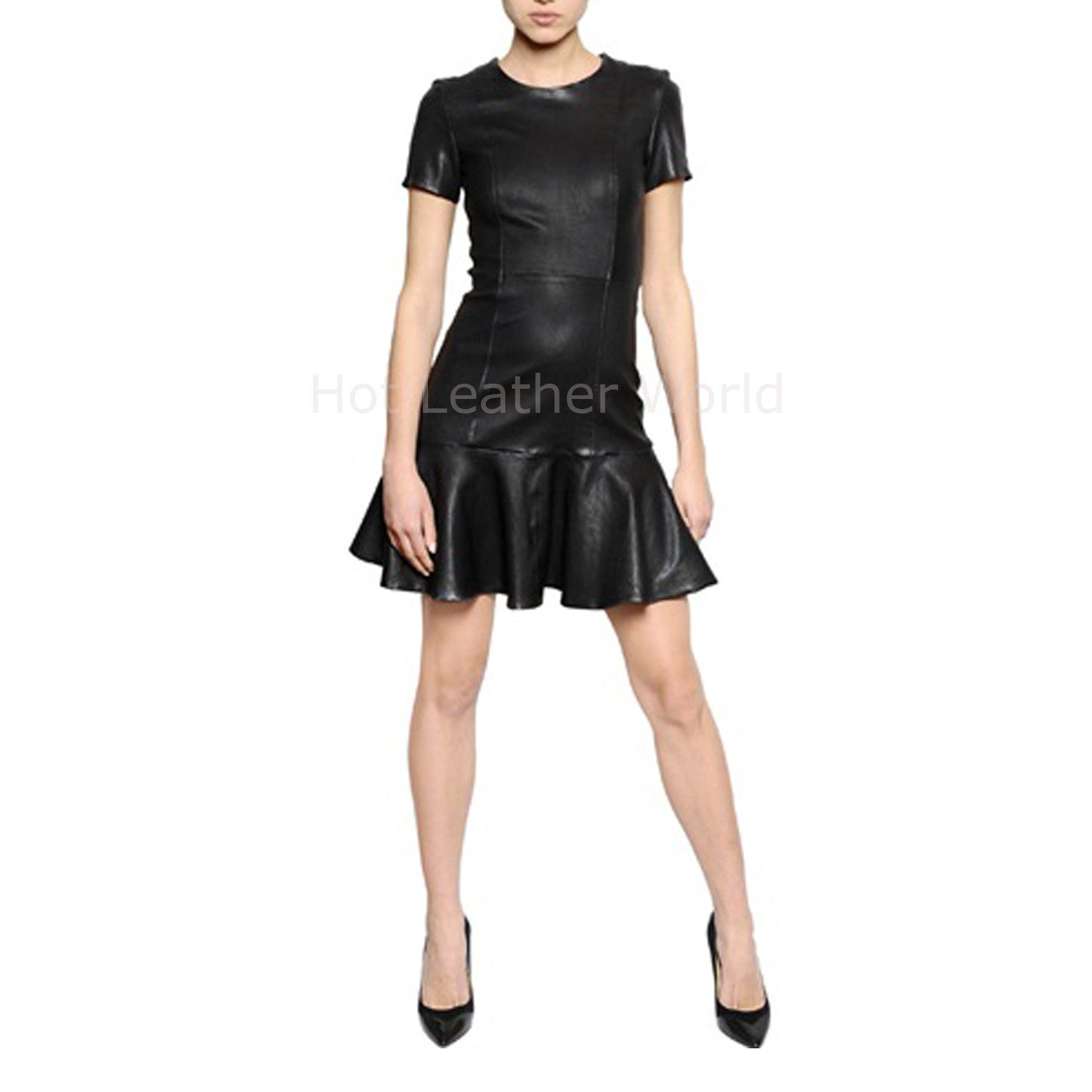 Flared Women Mini Leather Dress XS / White Flared Women Mini Leather Dress XS / White