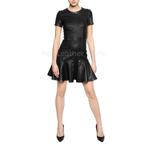 Flared Women Mini Leather Dress -  HOTLEATHERWORLD