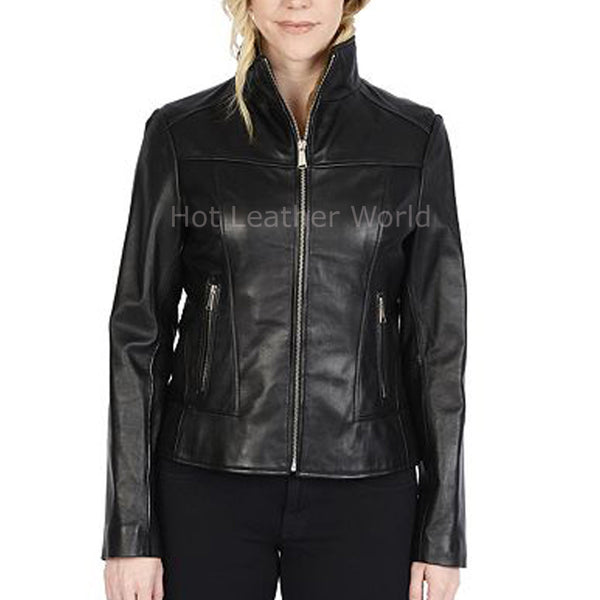 Elegant Women Leather Biker Jacket -  HOTLEATHERWORLD