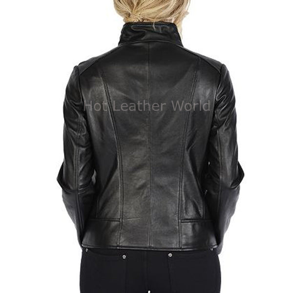 Elegant Women Leather Biker Jacket -  HOTLEATHERWORLD