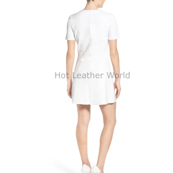 Round Neck Women Leather Dress -  HOTLEATHERWORLD