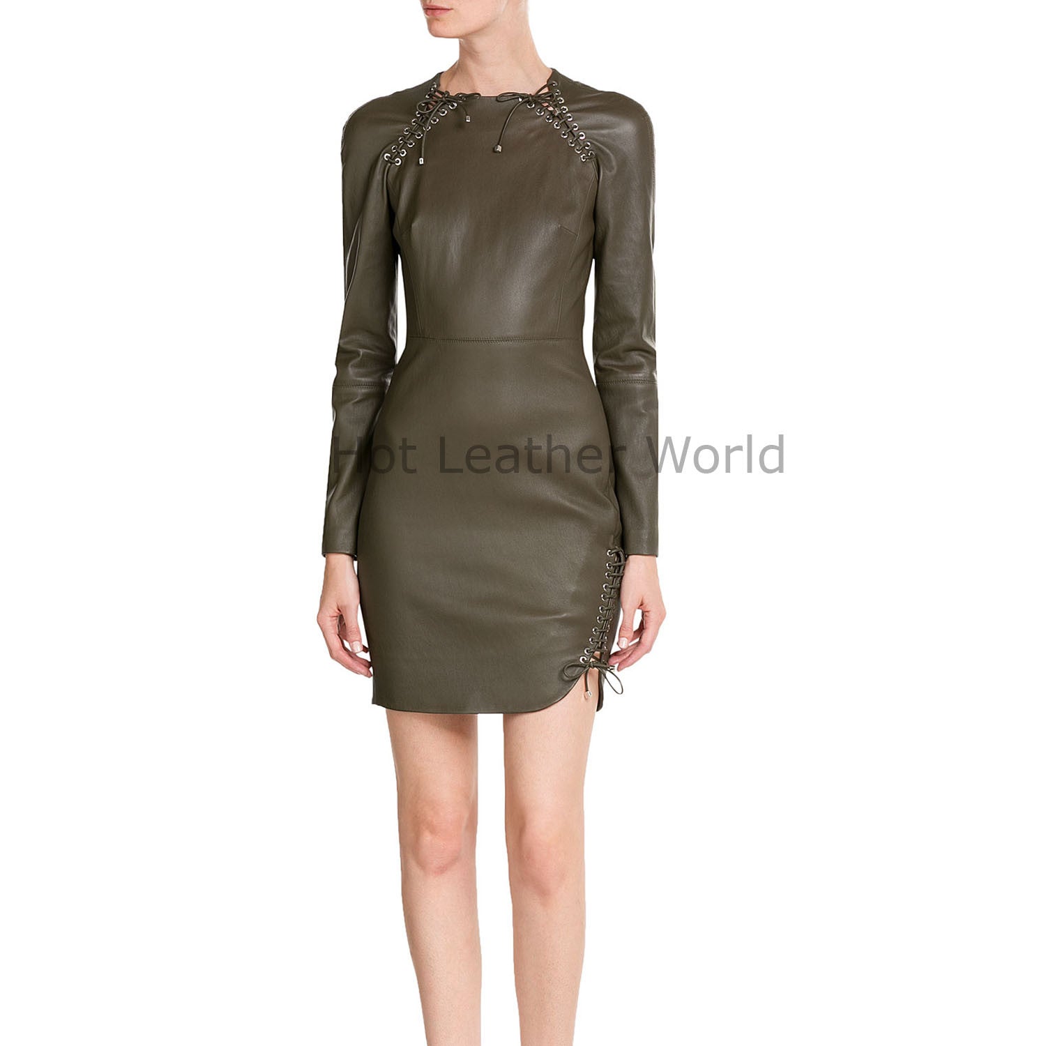 Laced Details Women Leather Dress XS / Red Laced Details Women Leather Dress XS / Red