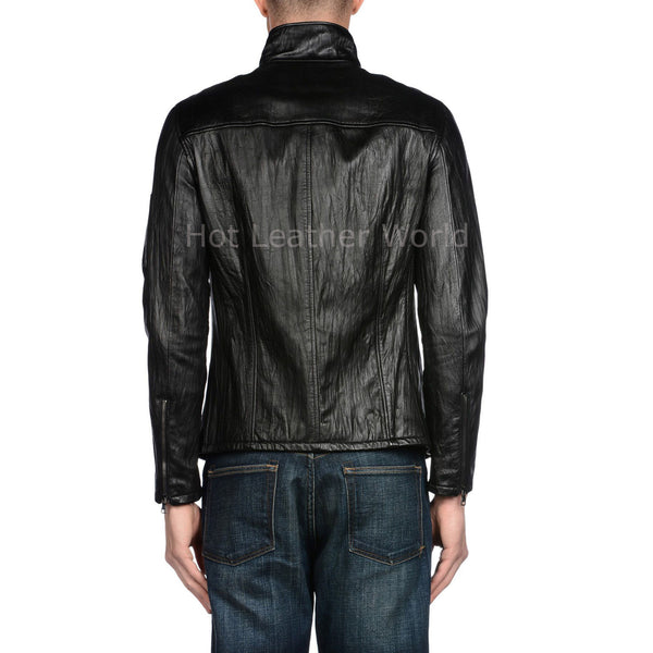 Crinkled Men Biker Leather Jacket -  HOTLEATHERWORLD