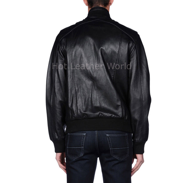 Stand Collar Men Leather Motorcycle Jacket -  HOTLEATHERWORLD