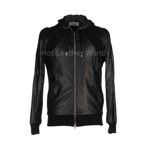 Hooded Men Leather Biker Jacket -  HOTLEATHERWORLD