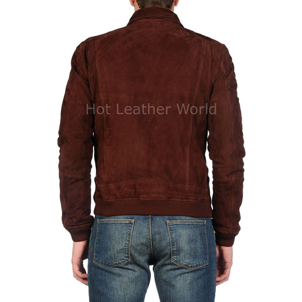 Suede Leather Men Bomber Jacket -  HOTLEATHERWORLD