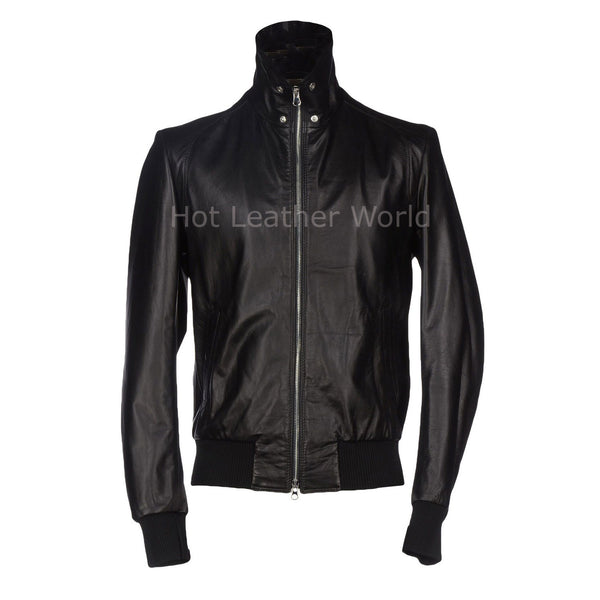 Chic Style Men Leather Bomber Jacket -  HOTLEATHERWORLD