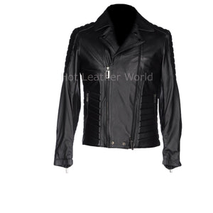 Paneled Men Leather Biker Jacket -  HOTLEATHERWORLD