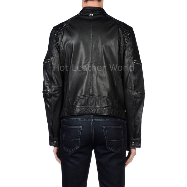 Designer Style Men Leather Biker Jacket -  HOTLEATHERWORLD