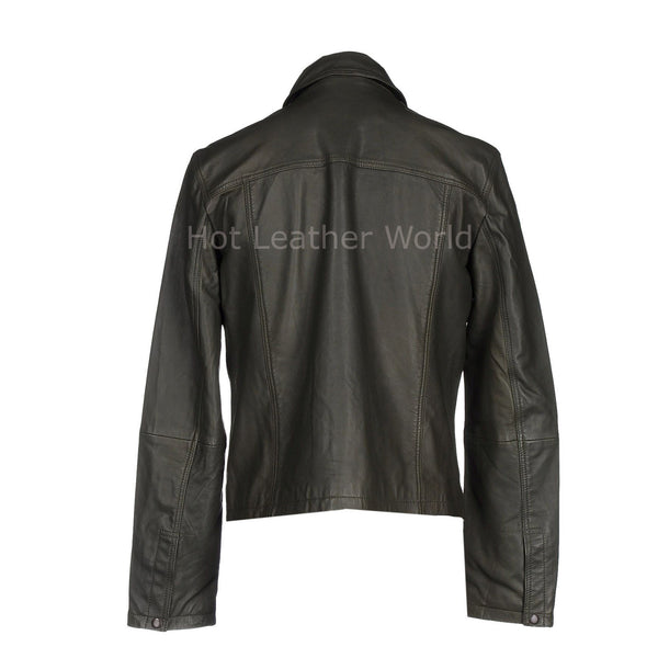 Button Fastening Men Leather Jacket -  HOTLEATHERWORLD