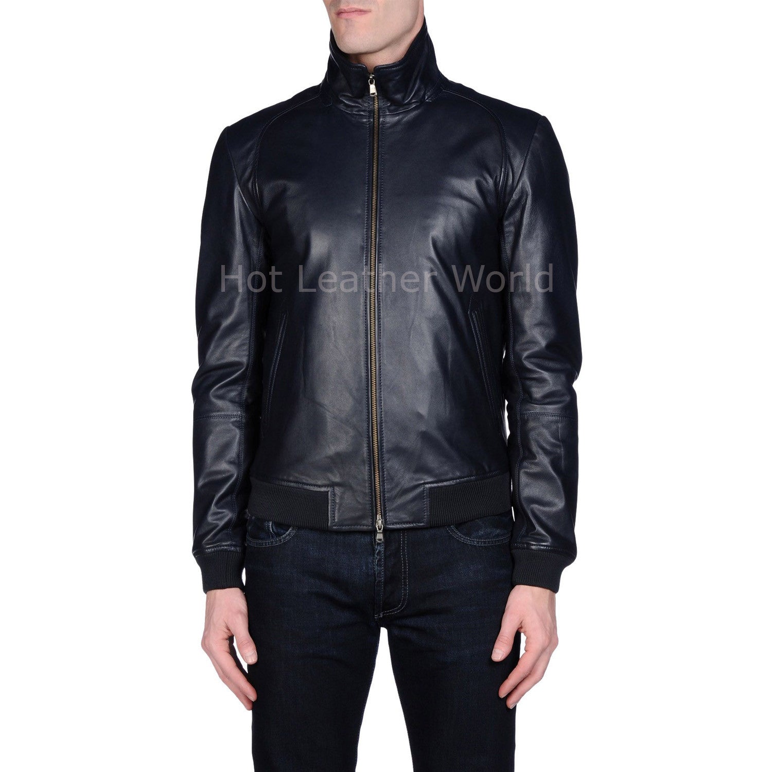 Ribbed Style Men Leather Jacket