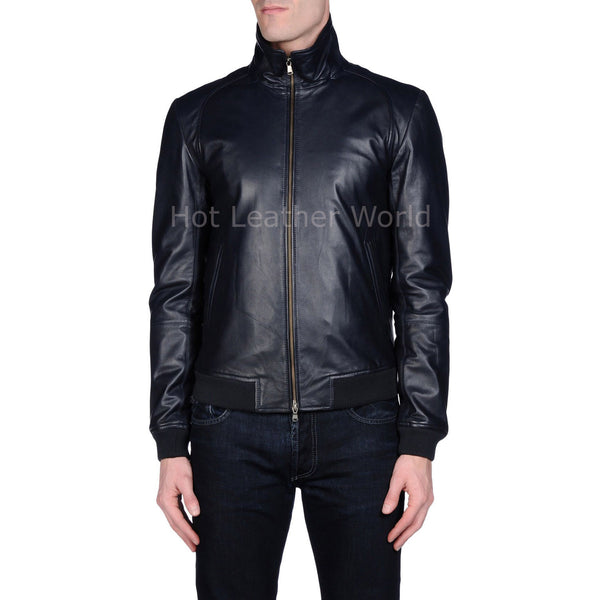 Ribbed Style Men Leather Jacket -  HOTLEATHERWORLD