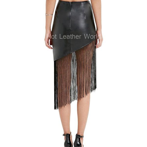 Fringed Leather Skirt For Women -  HOTLEATHERWORLD