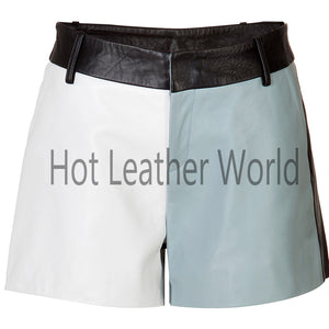 Leather Color Block Shorts For Women -  HOTLEATHERWORLD