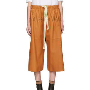 Orange Leather Shorts For Women -  HOTLEATHERWORLD
