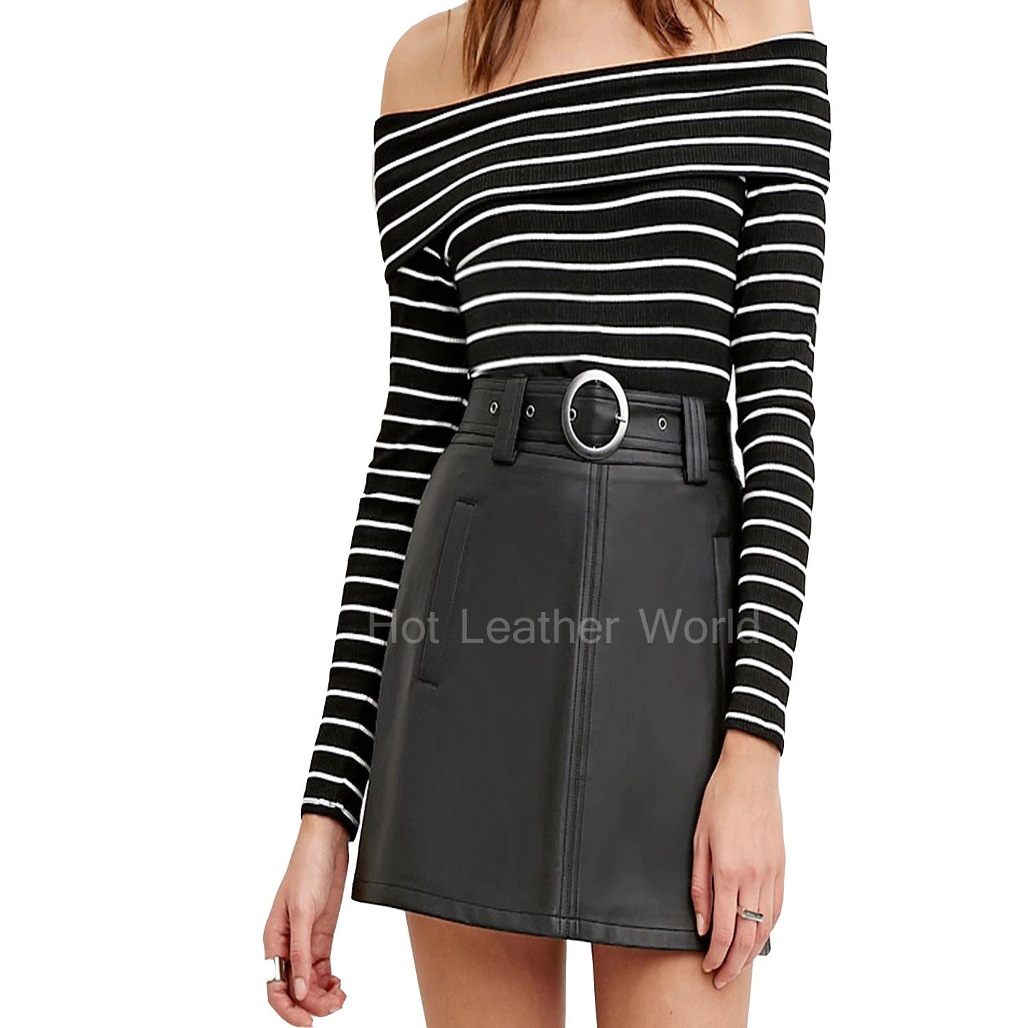 Belted Leather Skirt For Women -  HOTLEATHERWORLD