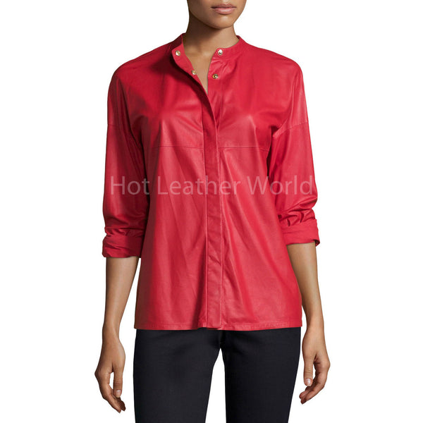Long-Sleeve Snap-Front Leather Shirt -  HOTLEATHERWORLD