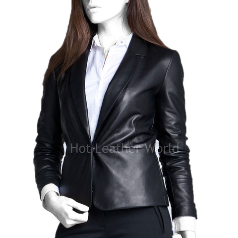 Classic Style Leather Blazer For Women -  HOTLEATHERWORLD