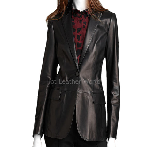 Women Lamb Skin Leather Blazer -  HOTLEATHERWORLD