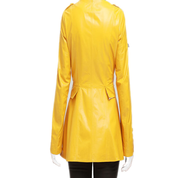Yellow Long Leather Blazer For Women -  HOTLEATHERWORLD