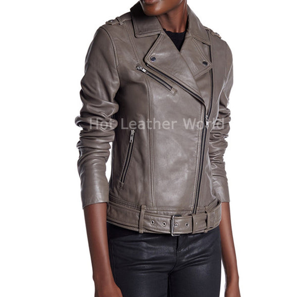 Belted Leather Moto Jacket For Women -  HOTLEATHERWORLD