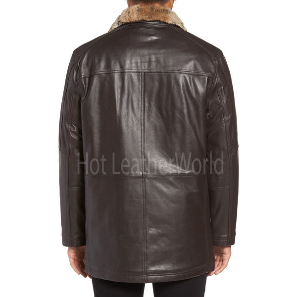 Faux Fur Trim Leather Coat For Men -  HOTLEATHERWORLD