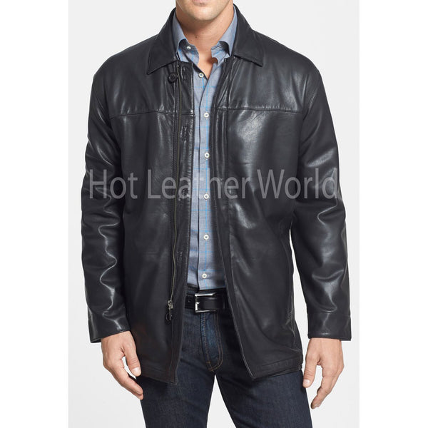 Classic Fit Lamb Skin Leather Coat For Men -  HOTLEATHERWORLD