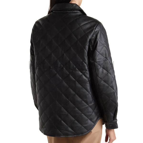 Classy Black Quilted Snap Button Women Leather Shirt -  HOTLEATHERWORLD