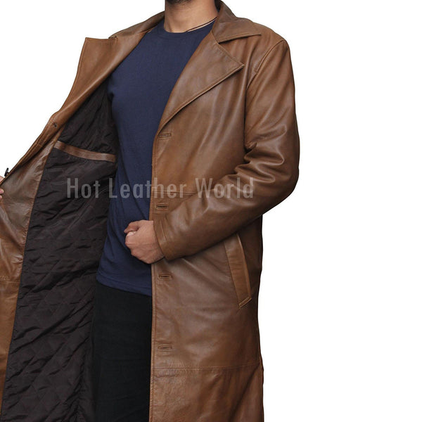 BROWN DISTRESSED LEATHER TRENCH COAT -  HOTLEATHERWORLD