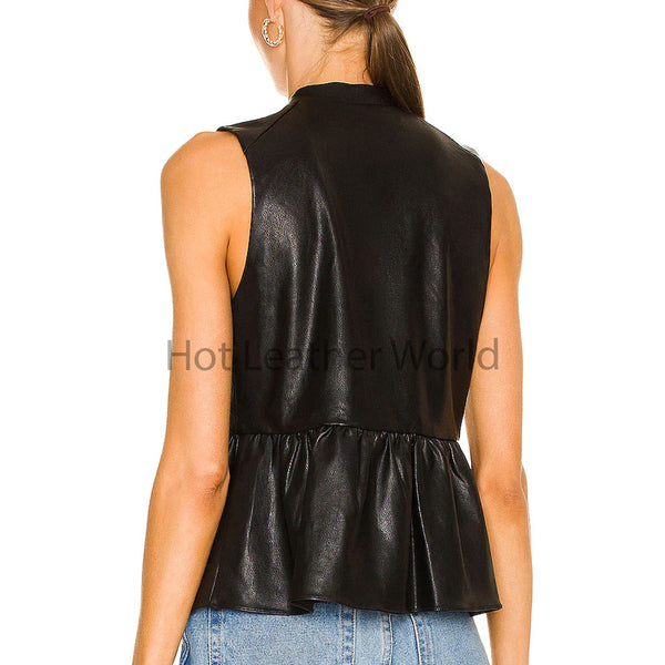 Premium Black Peplum Hem Women Genuine Leather Top -  HOTLEATHERWORLD