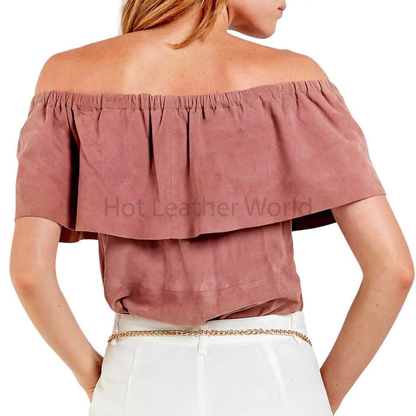 Premium Blush Pink Off Shoulder Women Suede Leather Top -  HOTLEATHERWORLD